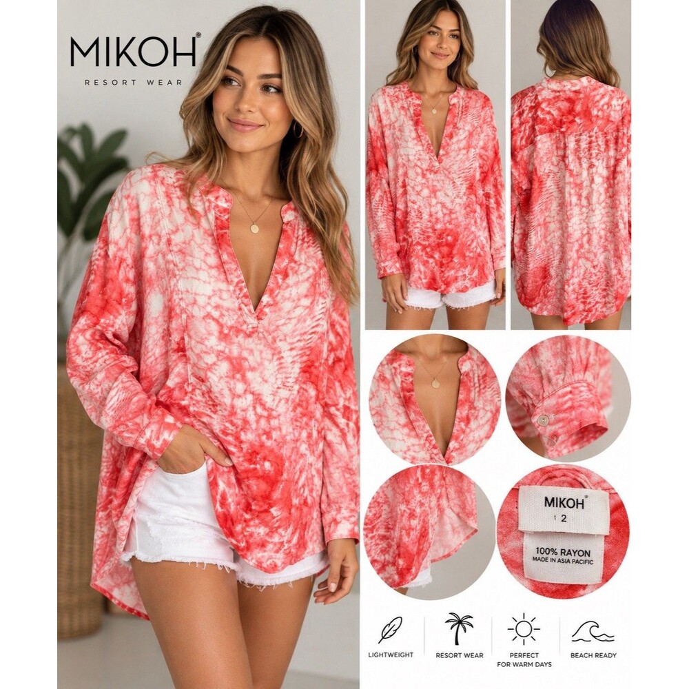 MIKOH Coral Pink Tie Dye Oversized Blouse Size 2 Resort Wear